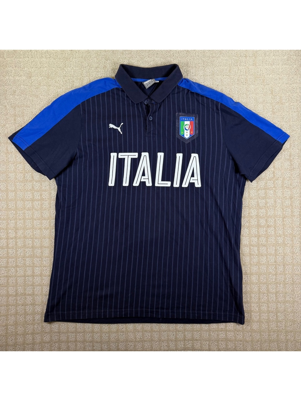 Puma Italia navy short sleeve collared jersey xl